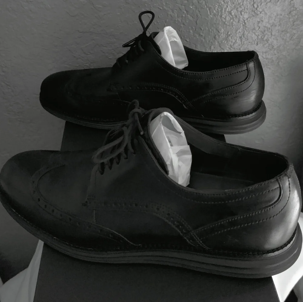 Cole Haan Black Leather Wingtip Oxfords